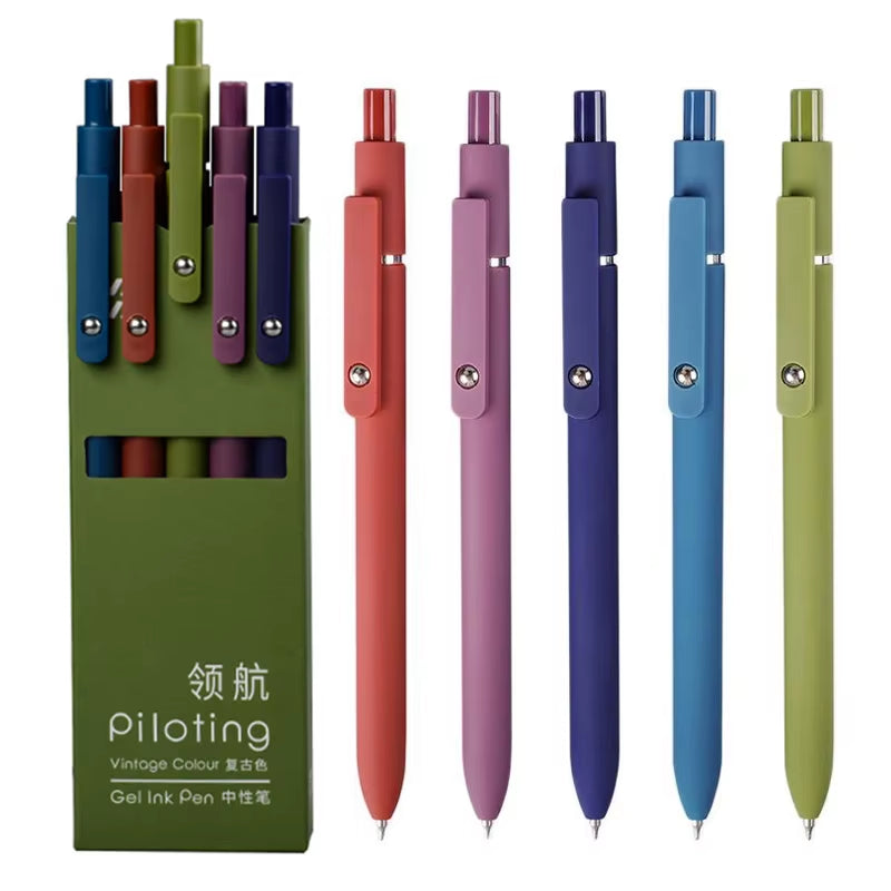 5Pcs/Pack 0.5MM Morandi Gel Pen Sets Black Refill Writing Gel Ink Pen for Student Kawaii Soft Touch Stationery Pen School Supply