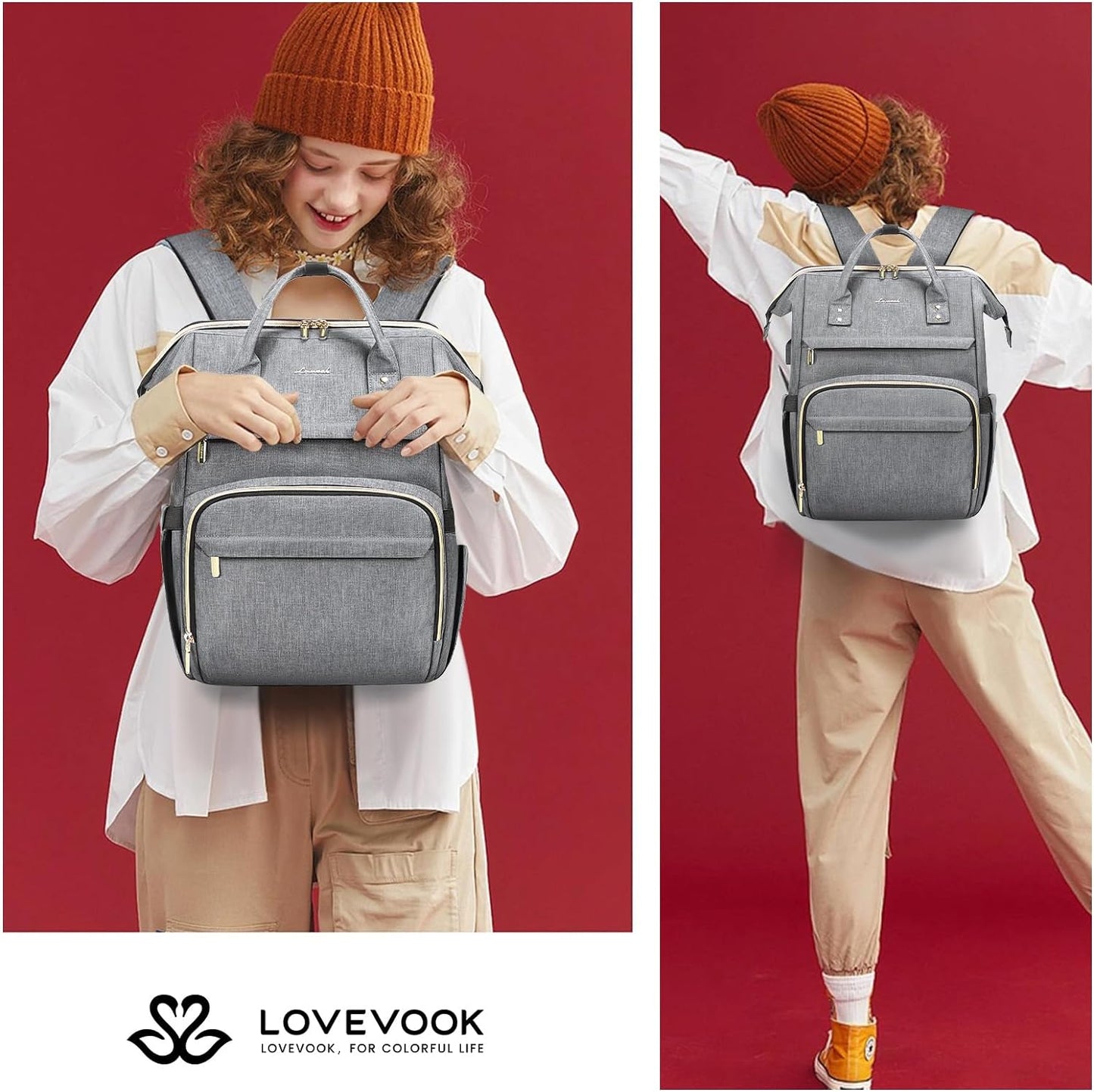 Laptop Backpack for Women,15.6 Inch Professional Womens Travel Backpack Purse Computer Laptop Bag Nurse Teacher Backpack,Waterproof College Work Bags Carry on Back Pack with USB Port,Grey