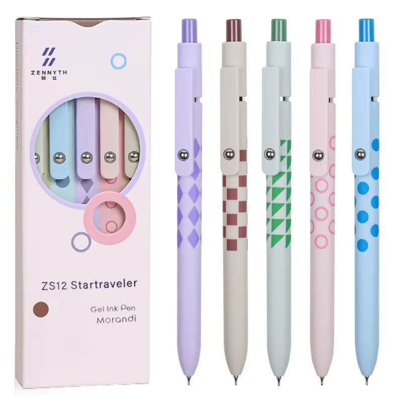 5Pcs/Pack 0.5MM Morandi Gel Pen Sets Black Refill Writing Gel Ink Pen for Student Kawaii Soft Touch Stationery Pen School Supply