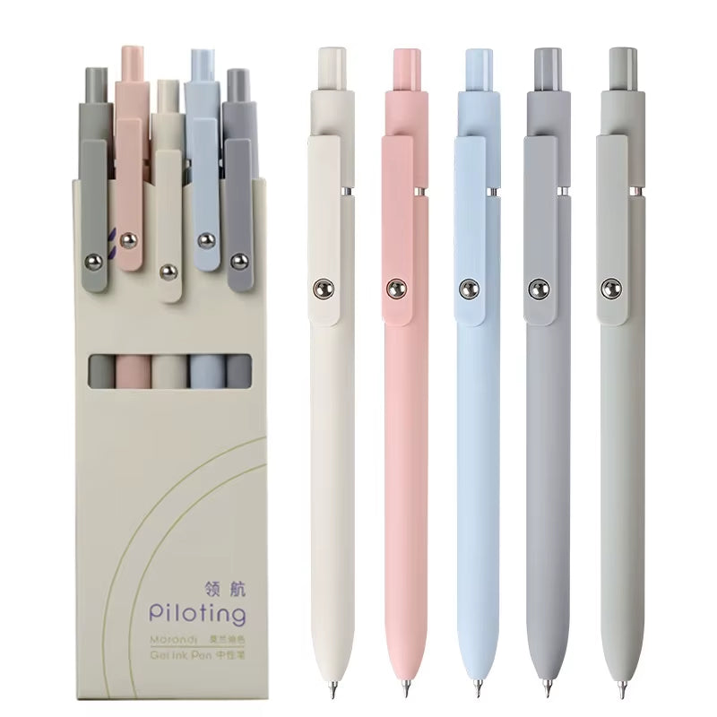 5Pcs/Pack 0.5MM Morandi Gel Pen Sets Black Refill Writing Gel Ink Pen for Student Kawaii Soft Touch Stationery Pen School Supply