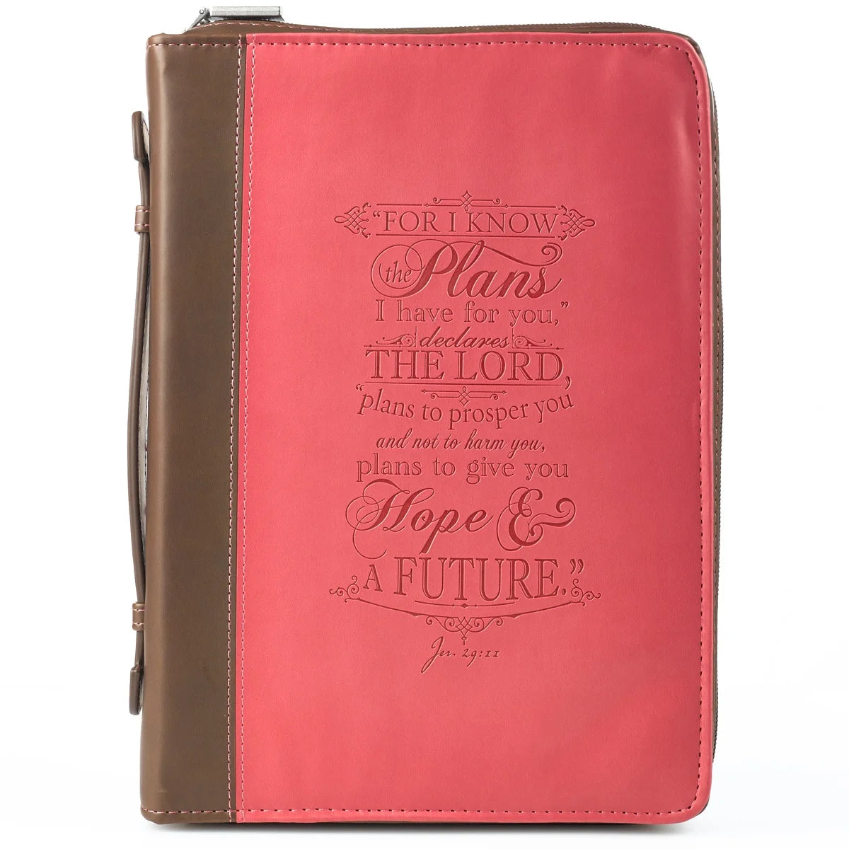 Pink Faux Leather Bible Cover for Women the Plans - Jeremiah 29:11 Zippered Case for Bible or Book W/Handle, Large
