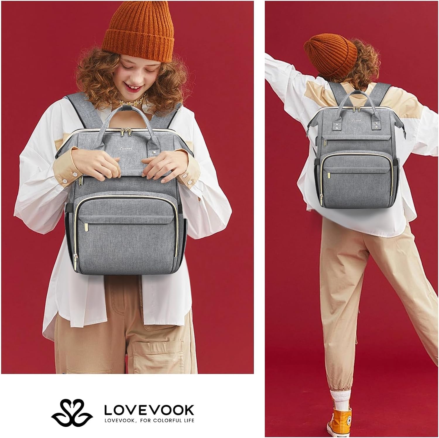 Laptop Backpack for Women,15.6 Inch Professional Womens Travel Backpack Purse Computer Laptop Bag Nurse Teacher Backpack,Waterproof College Work Bags Carry on Back Pack with USB Port,Grey