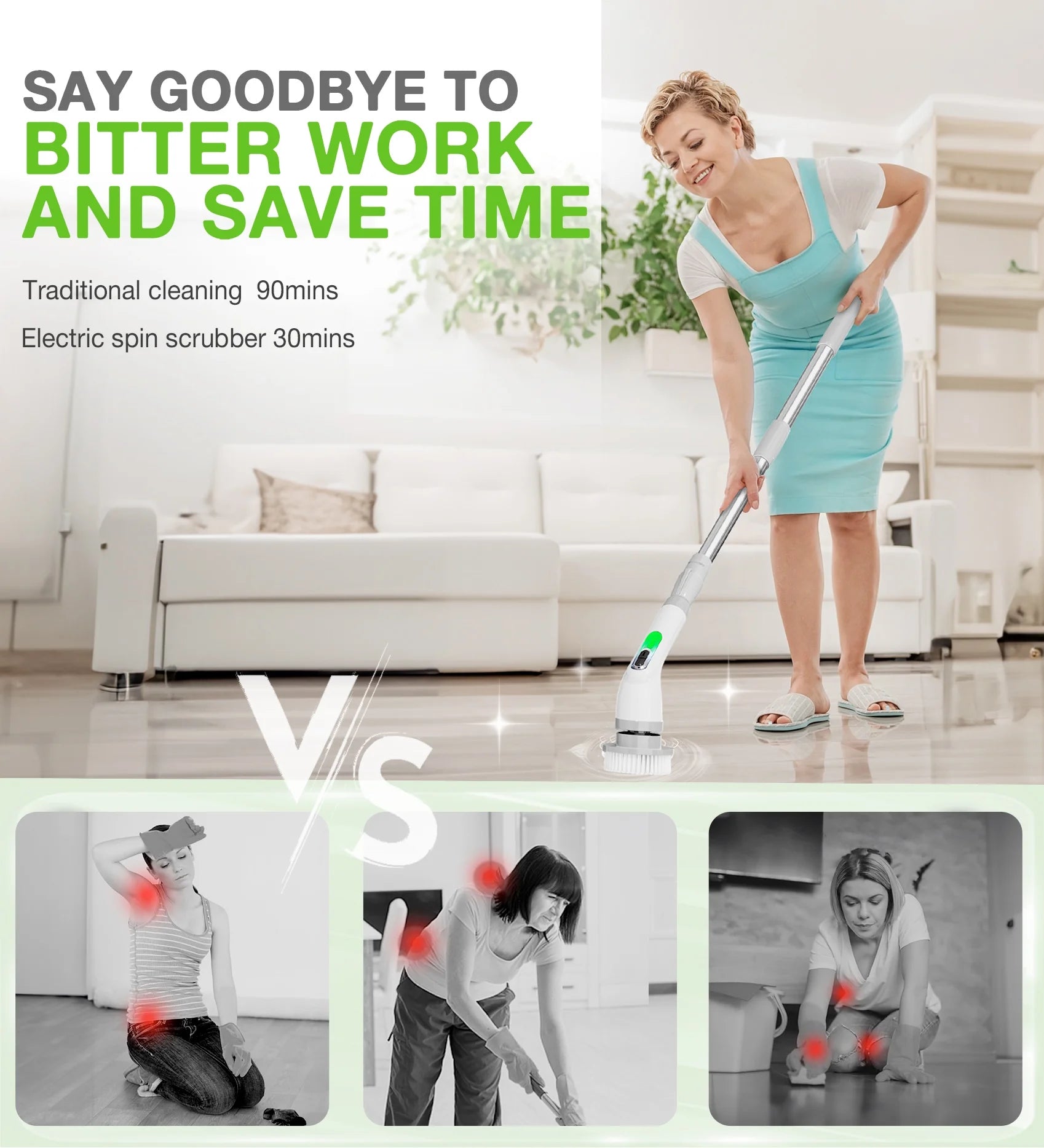 Electric Spin Scrubber, Cordless Bathroom Scrubber Cleaning Brush for Floor, Bathtub, Kitchen