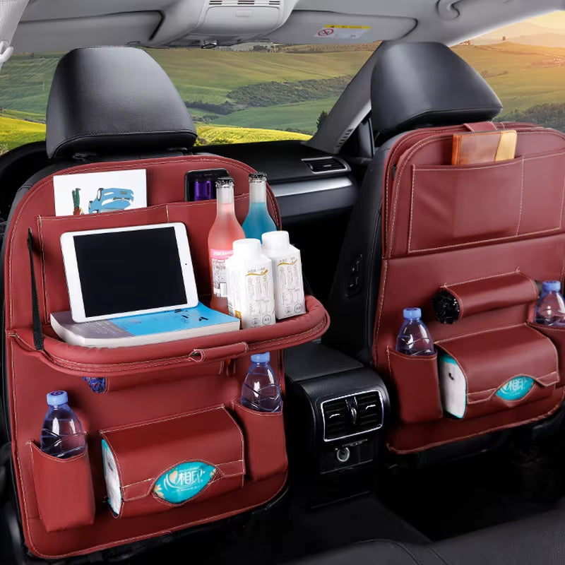 Pu Leather Pad Bag Car Seat Back Organizer Foldable Table Tray Travel Storage Bag Foldable Dining Table Car Seat Storage Bag