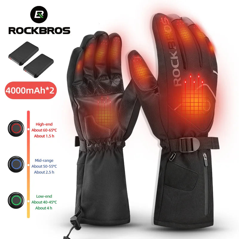 Ski Gloves Heated Gloves Winter Gloves Rechargeable Waterproof USB Ski Heated Gloves Bike Touch Screen Battery Gloves