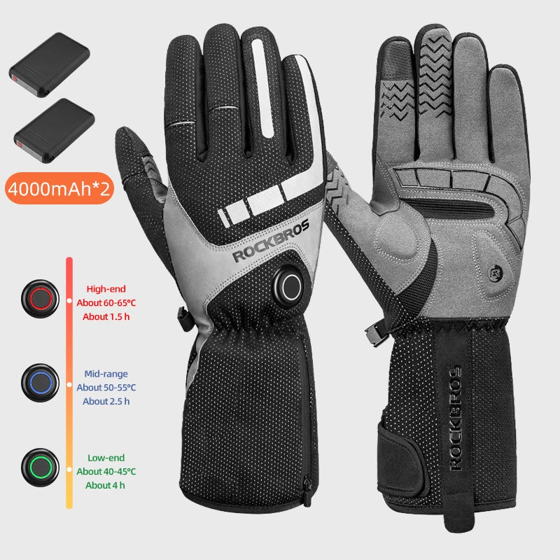 Ski Gloves Heated Gloves Winter Gloves Rechargeable Waterproof USB Ski Heated Gloves Bike Touch Screen Battery Gloves