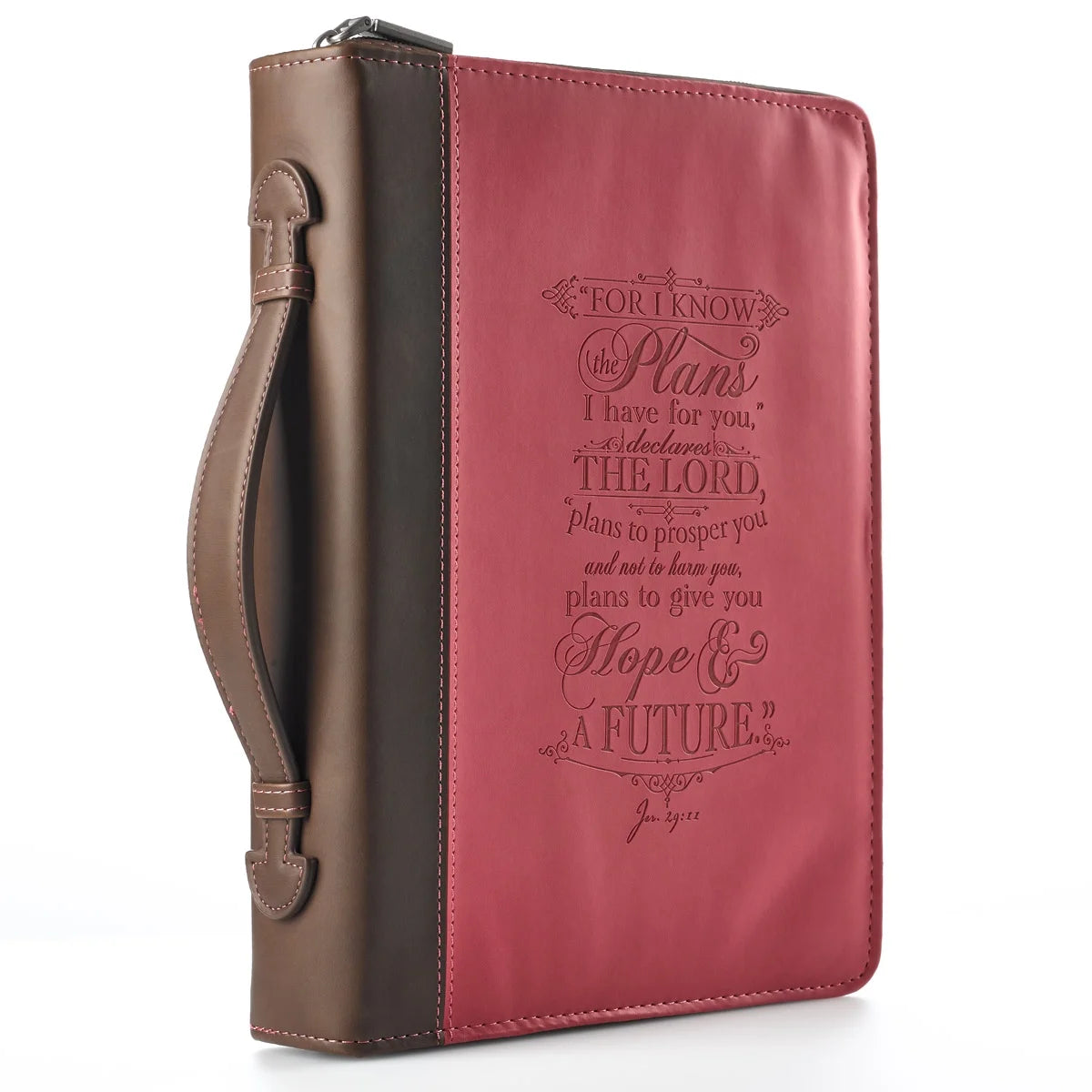 Pink Faux Leather Bible Cover for Women the Plans - Jeremiah 29:11 Zippered Case for Bible or Book W/Handle, Large