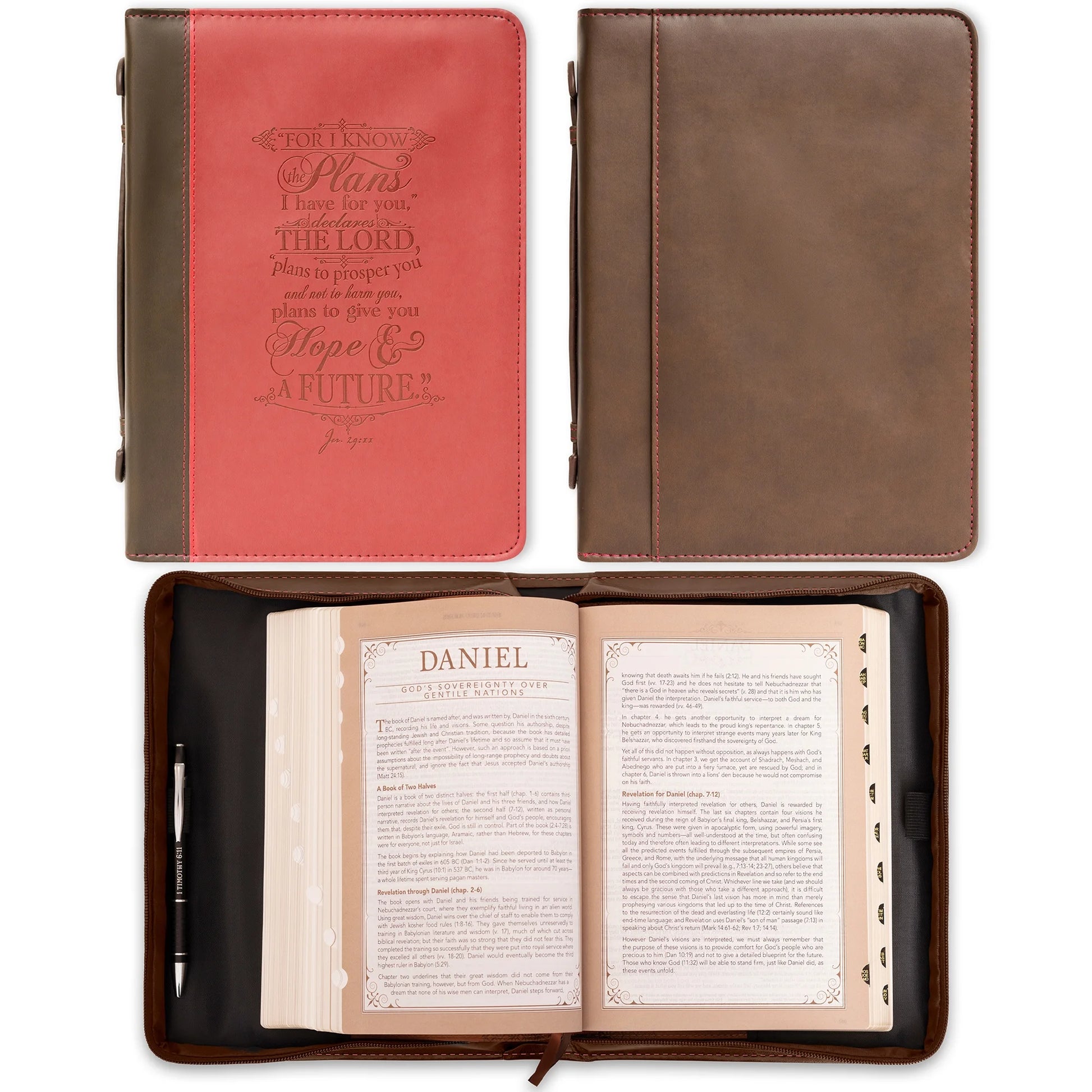 Pink Faux Leather Bible Cover for Women the Plans - Jeremiah 29:11 Zippered Case for Bible or Book W/Handle, Large